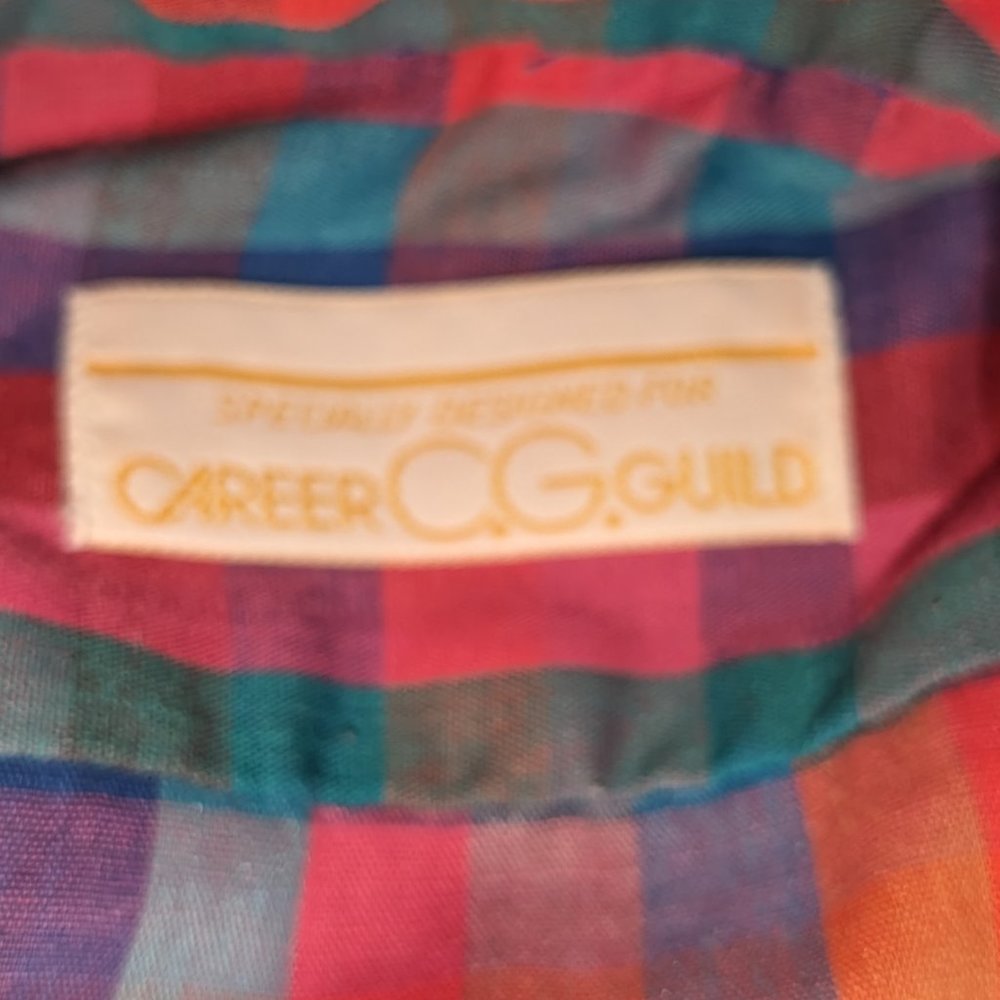 Vintage 80s Career Guild Plaid Button Front Blouse Top Womens Size XL - Picture 2 of 6